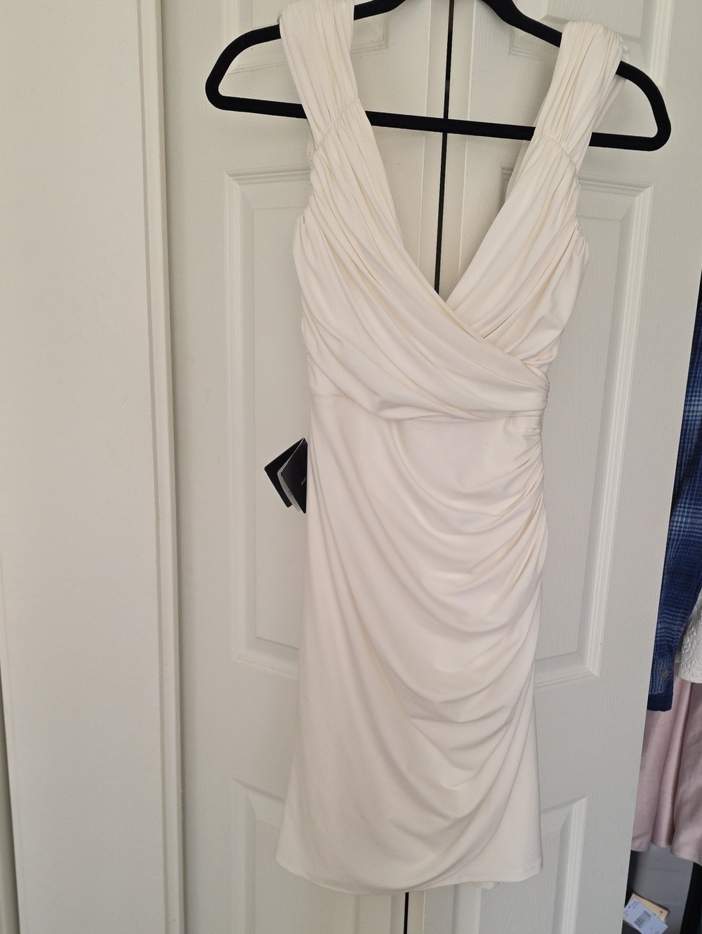 White House Black Market Cream Draped V-Neck Midi Dress